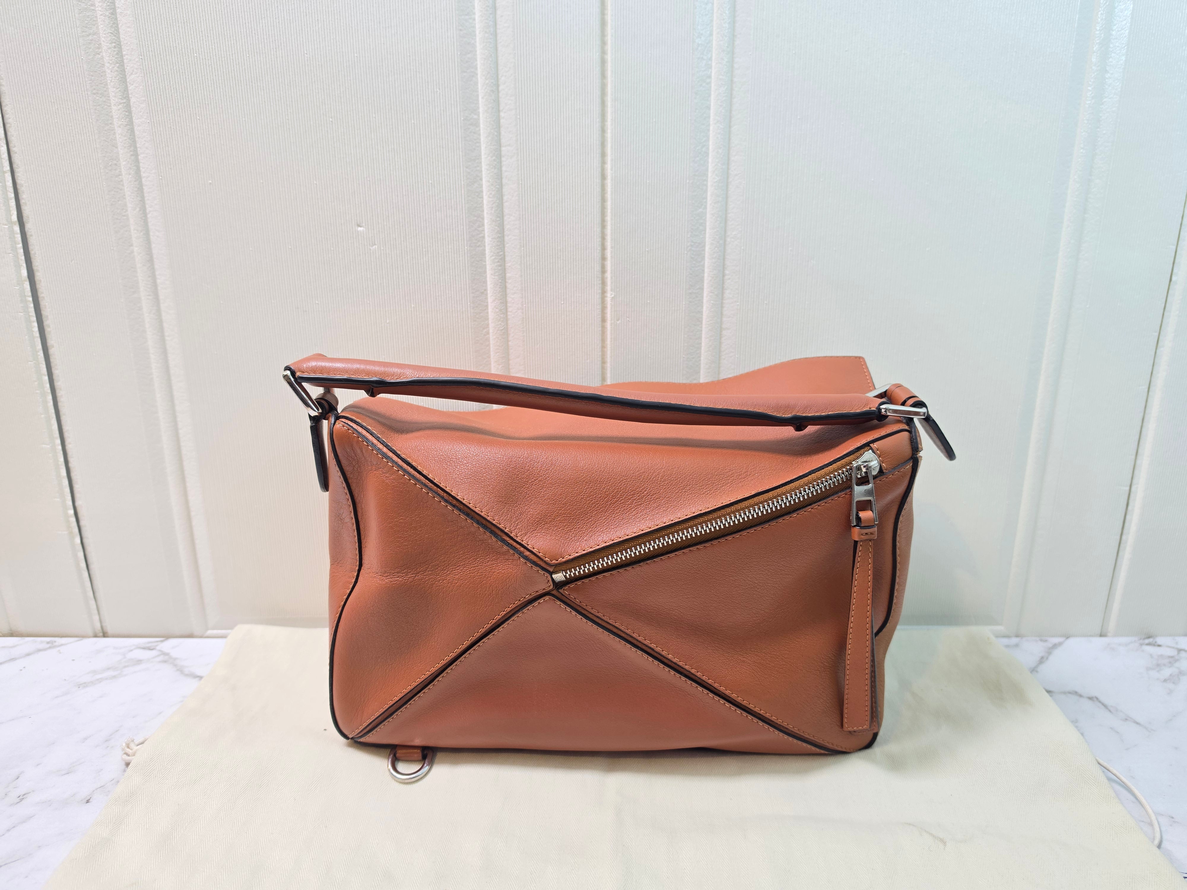 Loewe Puzzle Medium Tan Calfskin Leather Silver Hardware