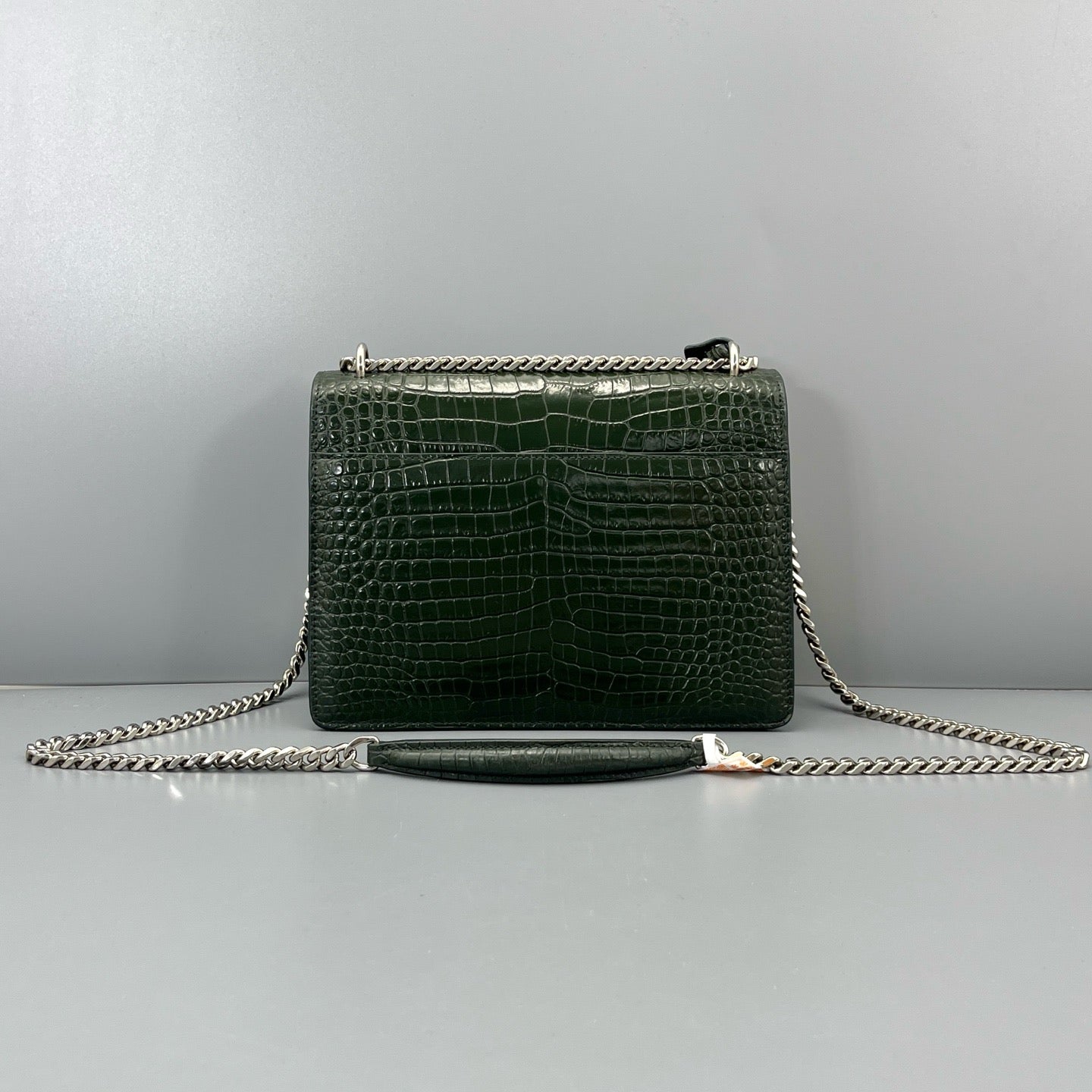 Saint Laurent Sunset Medium  Green Crocodile Embossed