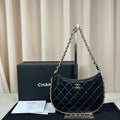 Chanel Black & Gold Quilted Hobo Underarm Bag