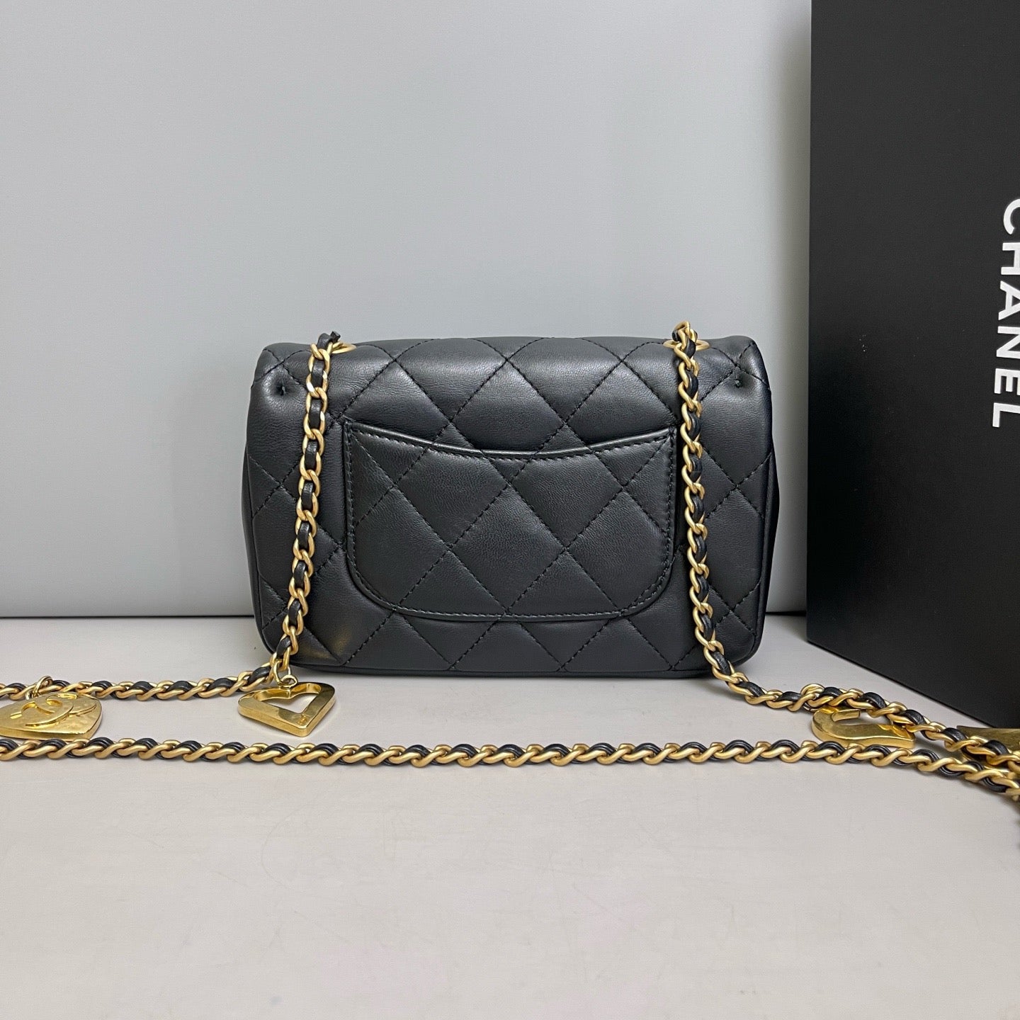 Chanel Mini Classic Flap Black Quilted Lambskin Heart Charm