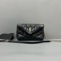 Saint Laurent Black Puffer Leather Handbag Silver Hardware