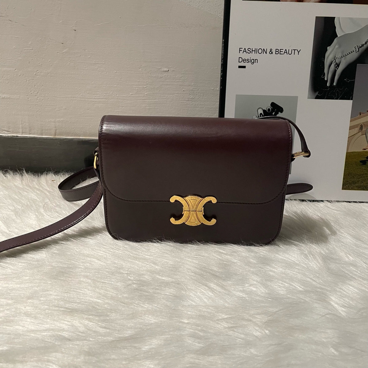 Celine Triomphe Medium Burgundy  Gold‑Tone Hardware