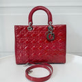 Dior Lady Dior Large Red Patent Leather Silver HW Bag