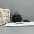 Dior Black Cannage Leather Vanity Handbag Gold Hardware