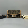 Fendi FF Zucca Canvas & Brown Leather Baguette Shoulder