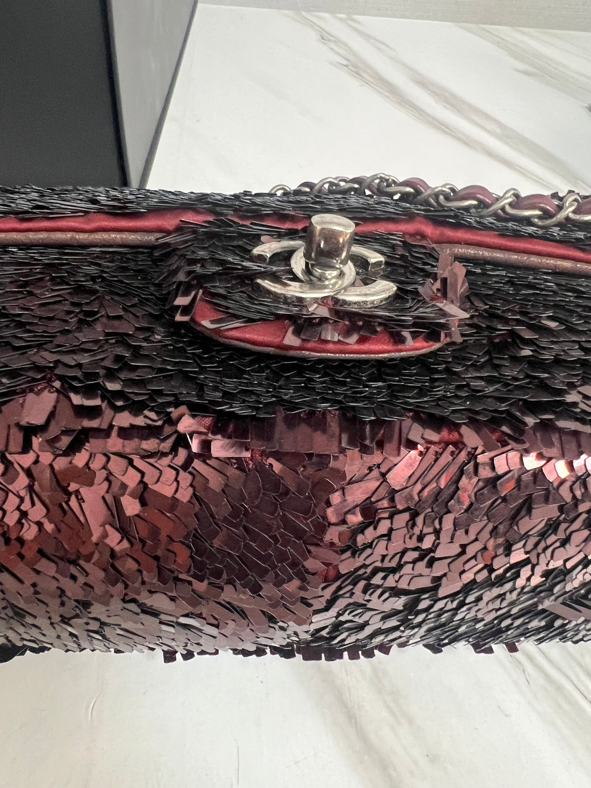 Chanel Classic Flap Medium, Burgundy Sequin Embellished