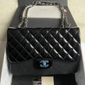 Chanel Classic Flap Jumbo Single Flap Black Patent Leather Silver Hardware