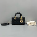 Dior Black Cannage Leather Lady Dior Micro Handbag Gold