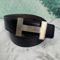 Hermes Double Sided H Belt 2 Buckles Brown Black