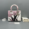 Dior White Floral Print Cannage Leather Lady Dior Handbag