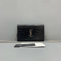 YSL Black Croc-Embossed Leather Chain Wallet Crossbody Bag