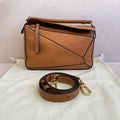 Loewe Puzzle Small Tan Grained Gold Hardware