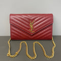 Saint Laurent Cassandre Envelope Chain Wallet WOC Bright Red