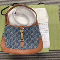 Close to new Gucci Jackie 1961 Small Blue Denim Gold HW Shoulder Bag