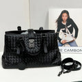 Bottega Veneta Roma Medium Black Intrecciato Leather Tote