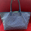 Goyard Saint Louis PM Blue Chevron Canvas Shopping Tote
