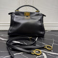 Fendi Mini Peekaboo Handbag in Smooth Black Lambskin Leather