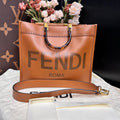 Fendi Sunshine Medium Tote Bag in Smooth Cognac Calf Leather