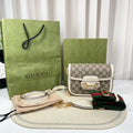 GUCCI 1955 Small GG Canvas Saddle Bag Beige & White