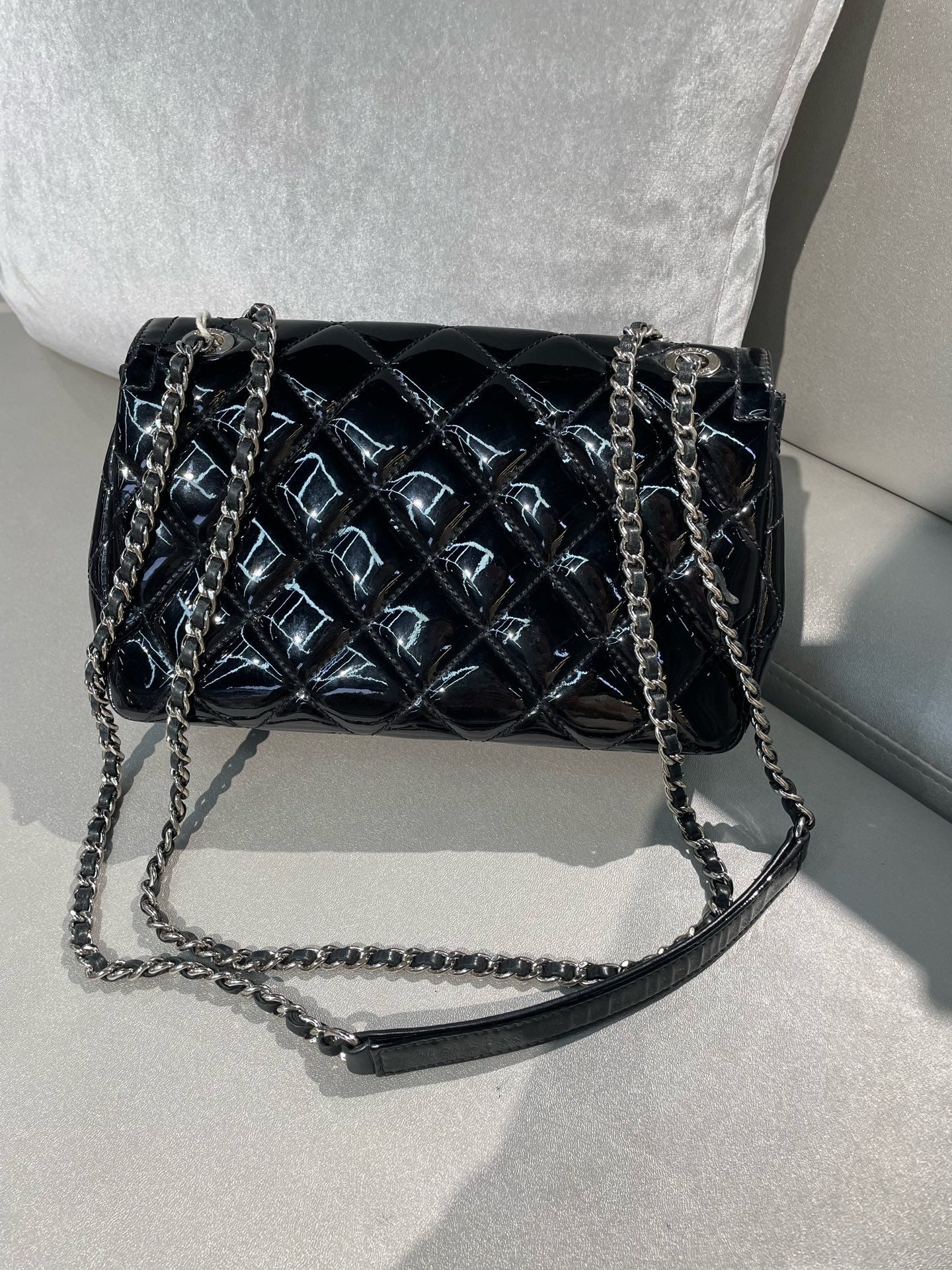 Chanel Black Patent Quilted Flap