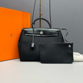 Hermès Herbag 31 Black Canvas & Leather Palladium‑toned