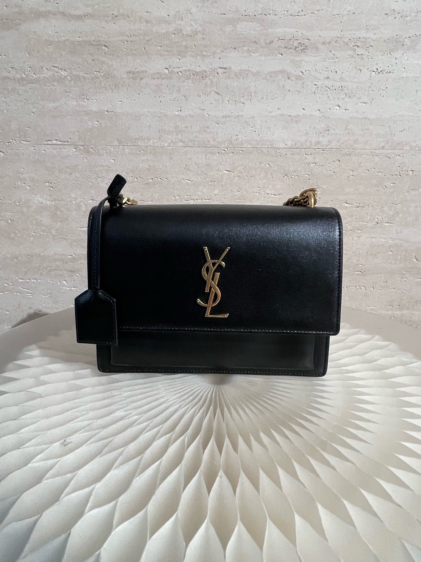 Saint Laurent Sunset Medium Black Leather Gold Hardware