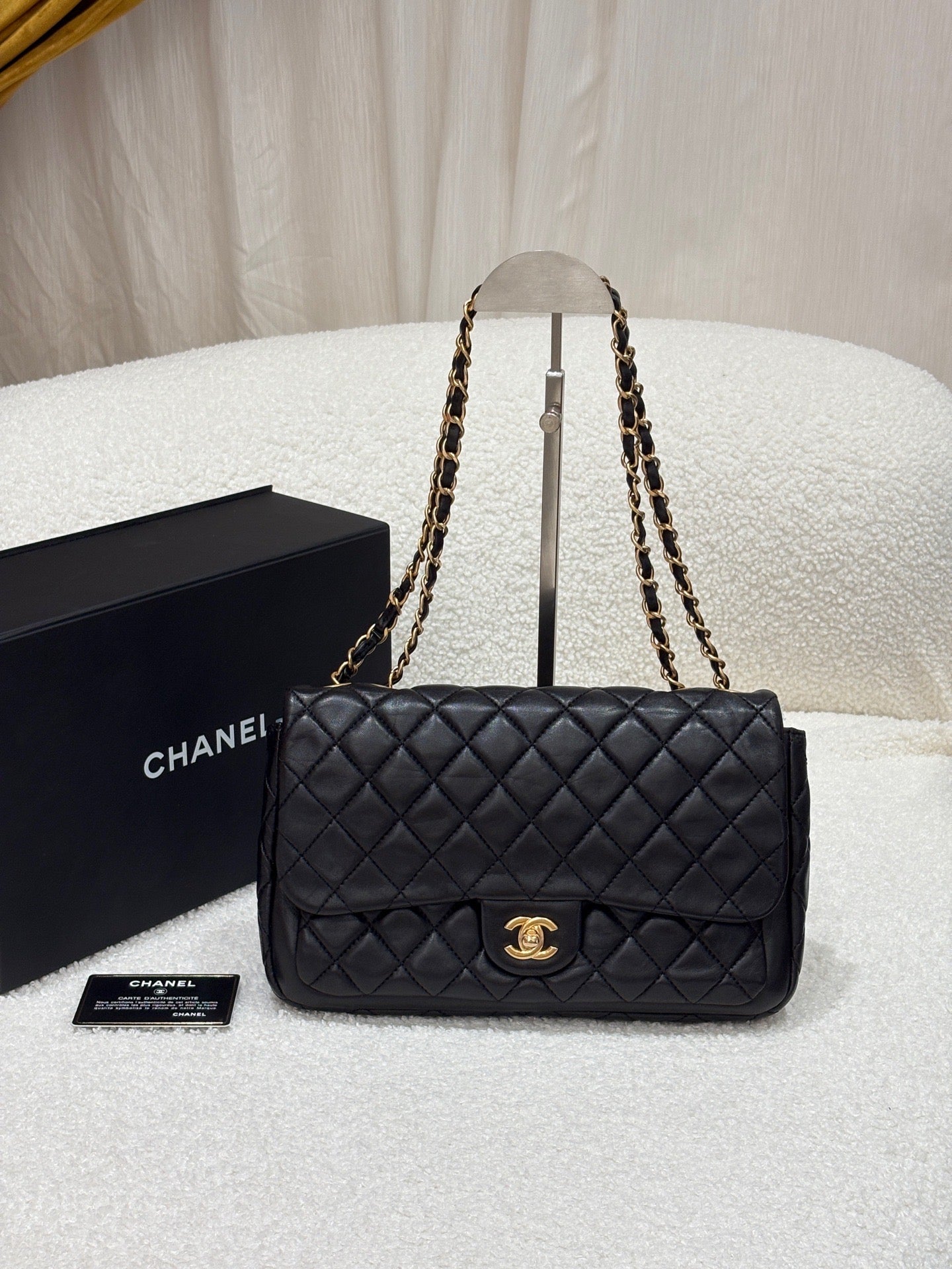 Chanel Classic Jumbo Flap Bag in Black Lambskin with Gold