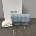 Dior Lady Light Blue Silver Hardware Chain Wallet