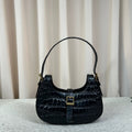 YSL Black Croc‑Embossed Hobo Under‑Arm Shoulder Bag 24cm