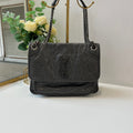 YSL Niki Medium Grey Crinkled Oil‑wax Leather