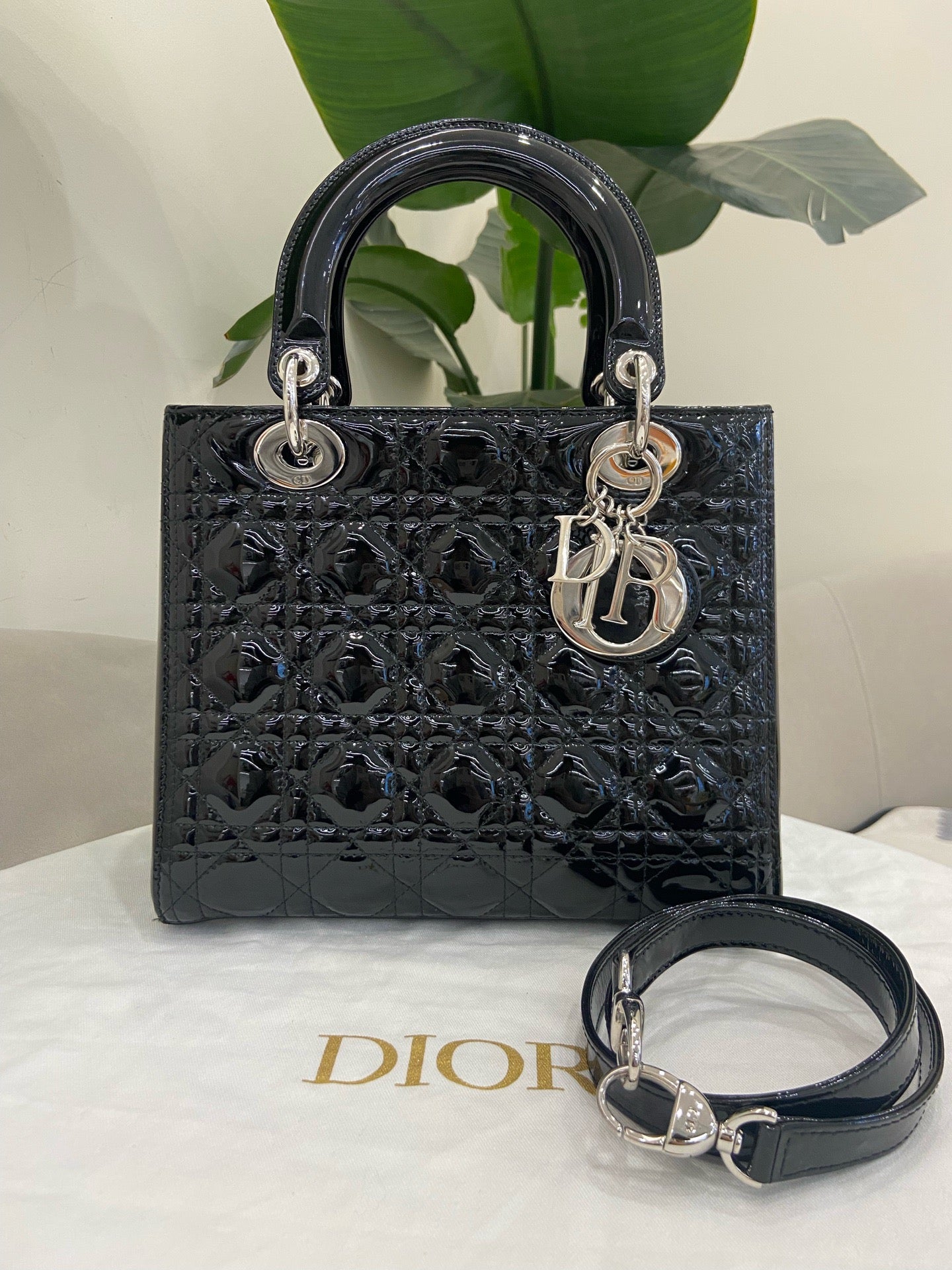 Dior Lady Dior Black Patent Leather
