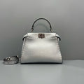 Fendi Silver Metallic Pebbled Leather Peekaboo