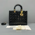 Dior Lady Dior Large Black Patent Cannage Leather