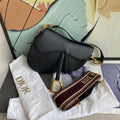 Dior Black Grained Leather Saddle Bag Gold Hardware