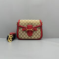 Gucci GG Canvas & Red Leather Horsebit Saddle Crossbody Bag