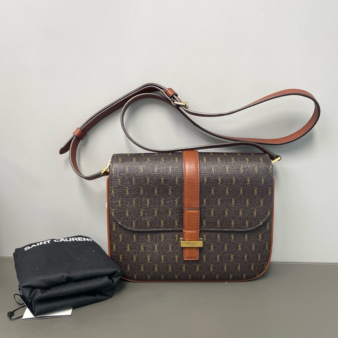 Saint Laurent Brown Monogram Coated