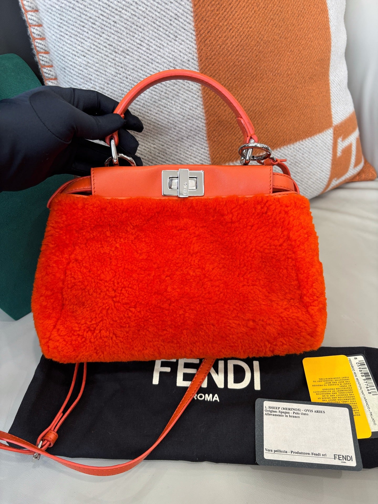 Fendi Peekaboo Mini Orange Shearling