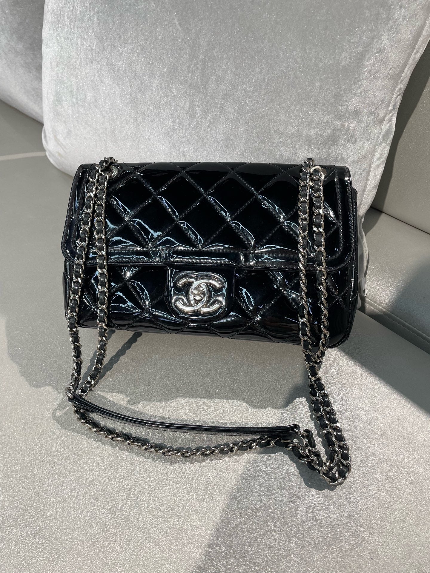 Chanel Black Patent Quilted Flap