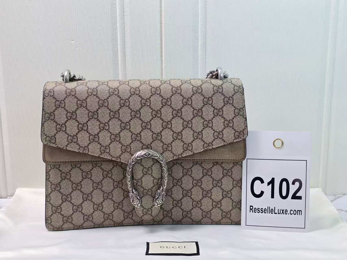 Gucci Dionysus Large GG Supreme Suede Trim Shoulder Bag