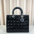 Christian Dior Lady Dior Large Black Patent Cannage Tote Bag
