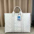 Louis Vuitton White Monogram Weekend Document Tote Bag - Shoulder Strap Missing