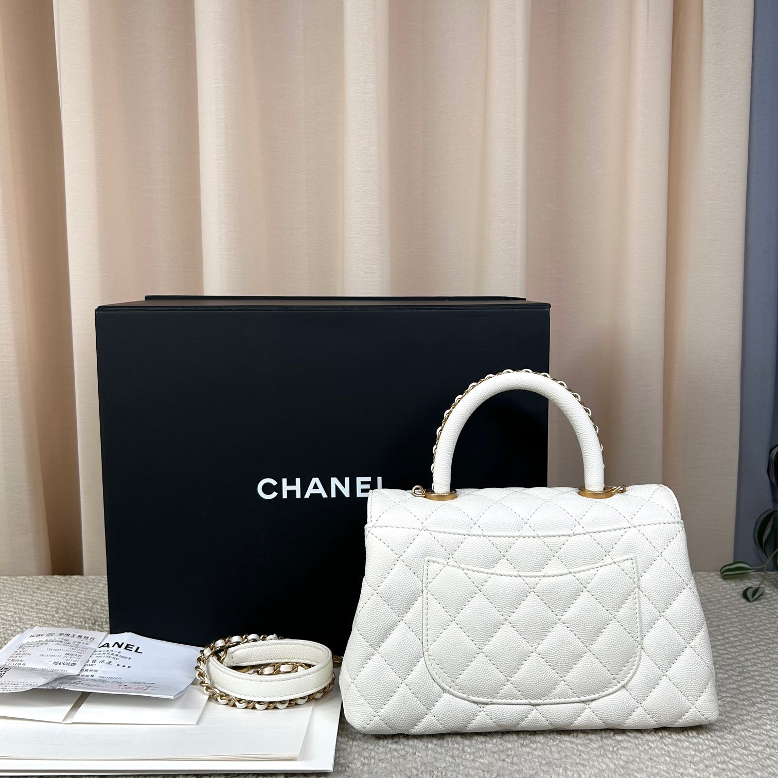 CHANEL Coco Handle White Classic Quilted Bag