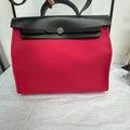 Authentic Near New Hermes Herbag Zip 39 Rouge Canvas Black Leather Silver