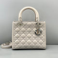 Dior Light Grey Patent Leather Lady Dior Medium