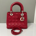 Dior Medium Lady Dior Red Cannage Quilted Lambskin
