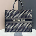 Dior Book Tote Large Navy Blue Oblique Embroidery