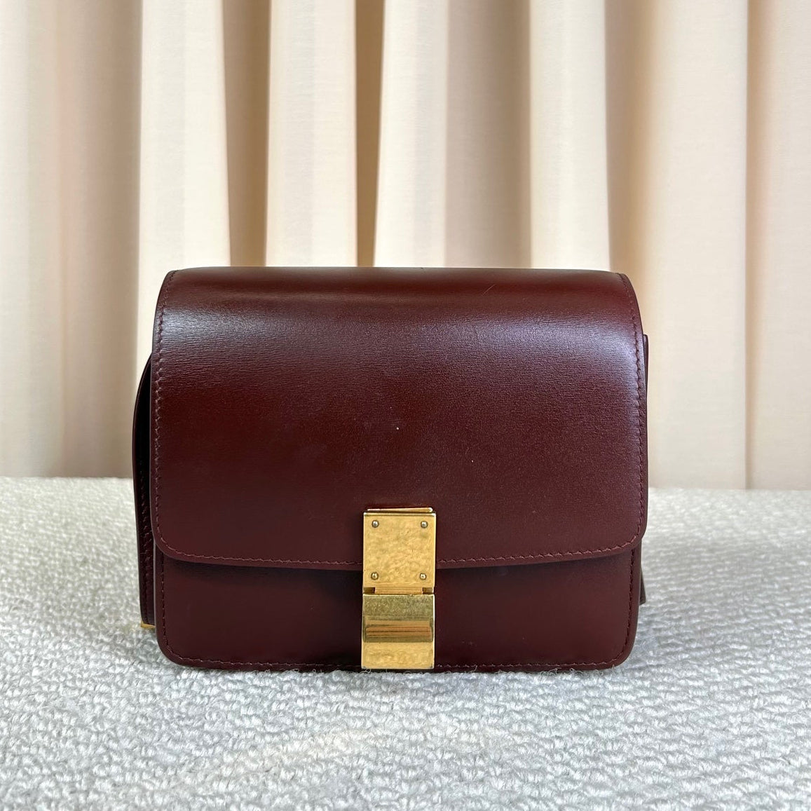 Celine Box Bag Burgundy Gold Hardware Crossbody Bag