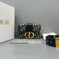 Dior 30 Montaigne Mini Blue Oblique Jacquard Gold‑Tone Hardware