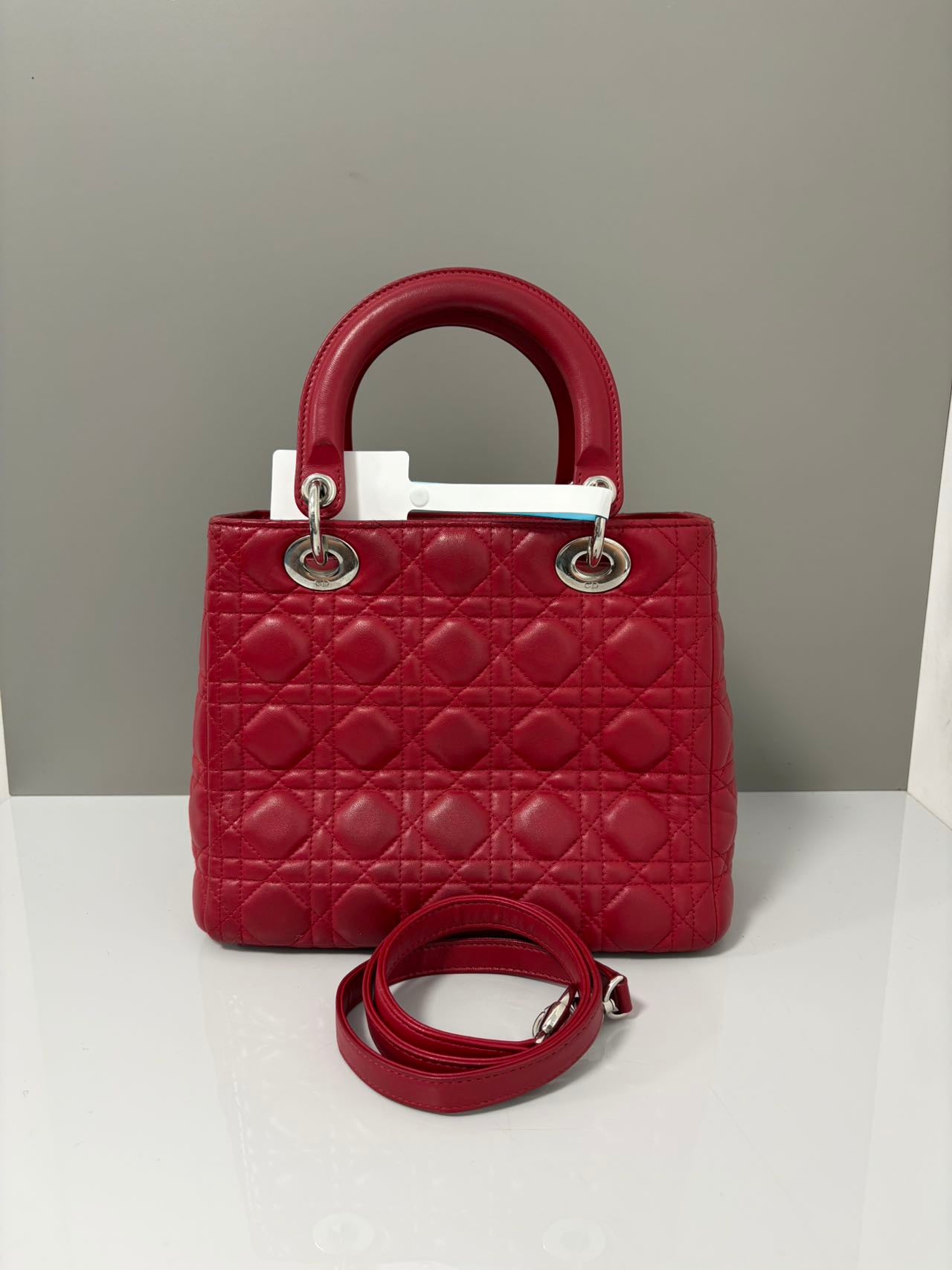 Dior Medium Lady Dior Red Cannage Quilted Lambskin