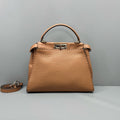 Fendi Peekaboo Brown Pebbled Leather Silver‑Tone Hardware